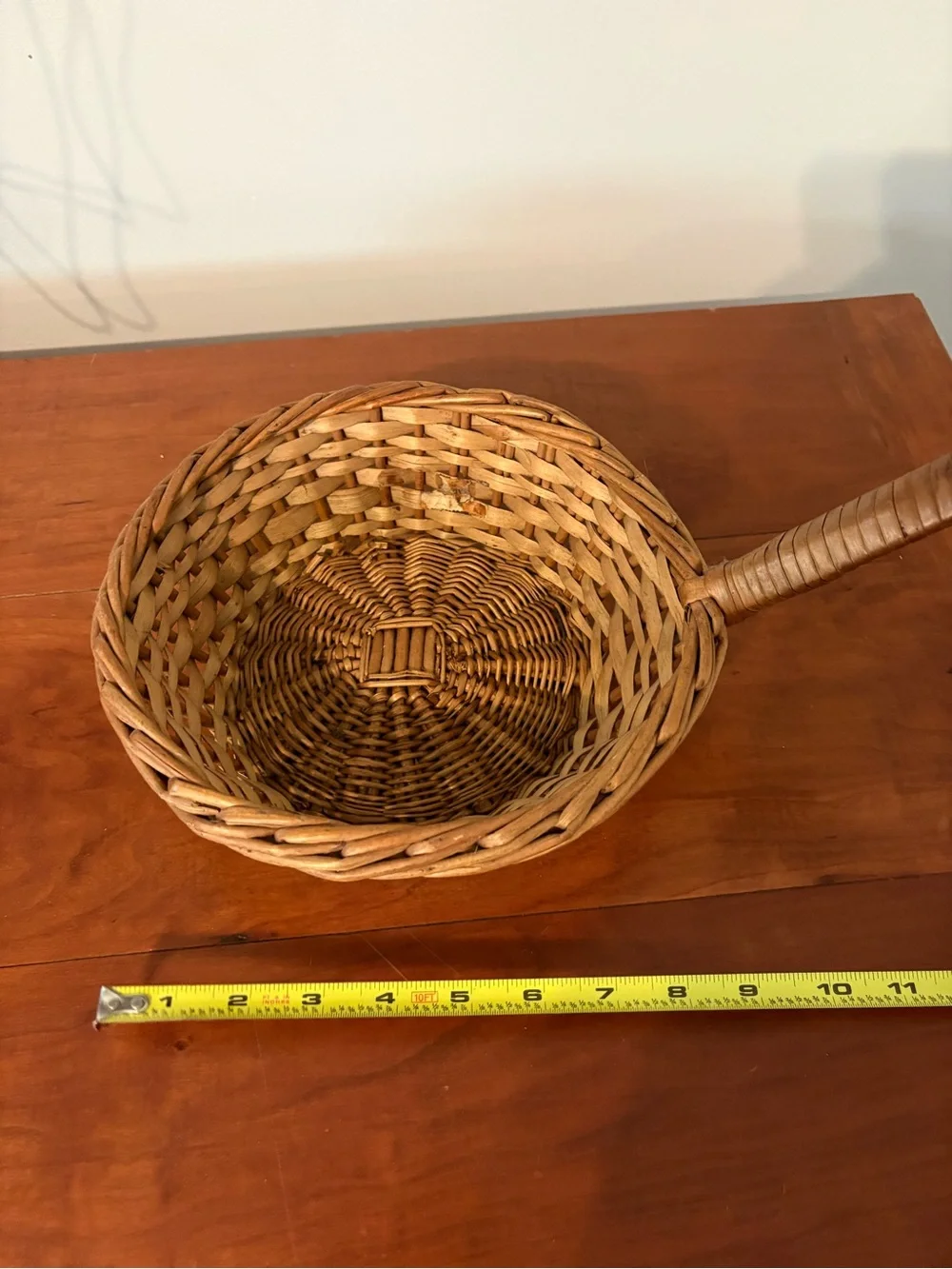 Vintage Wicker Scoop Basket Long Handle Hanging Farmhouse Decor